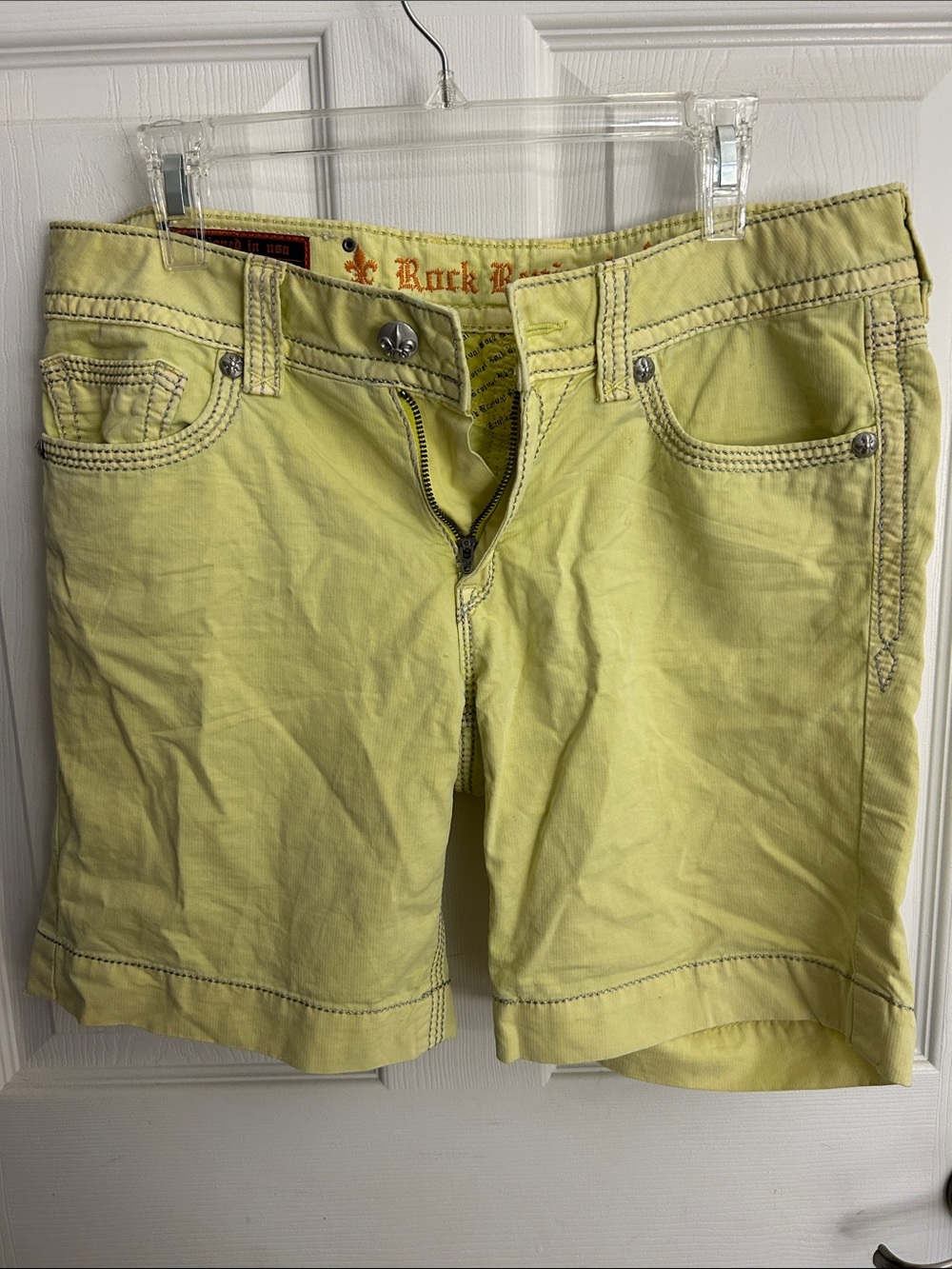 Rock Revival Lemon Yellow Embroidered Back Pocket Shorts - Picture 2 of 4
